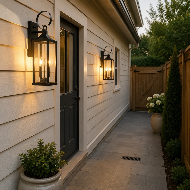 Phelon Large Black Metal Lantern Outdoor Wall Sconce