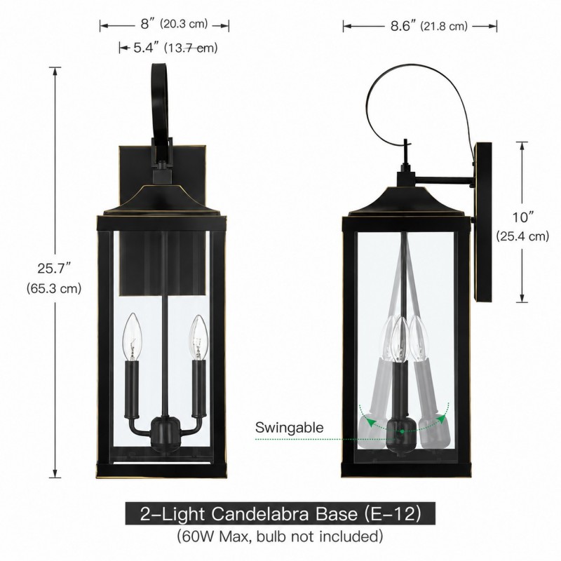 Phelon Large Black Metal Lantern Outdoor Wall Sconce