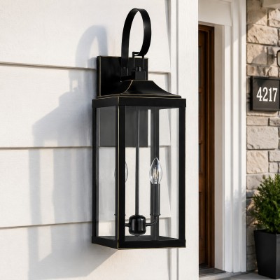Phelon Large Black Metal Lantern Outdoor Wall Sconce