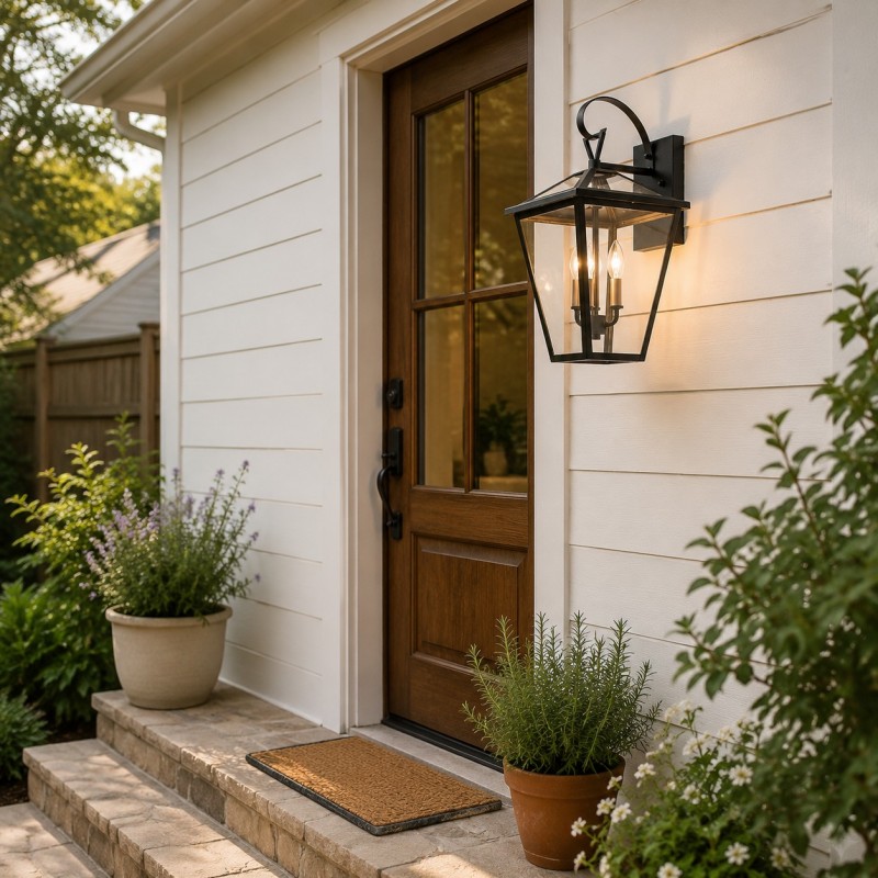 Douglas Industrial Black Metal Lantern Wall Sconce