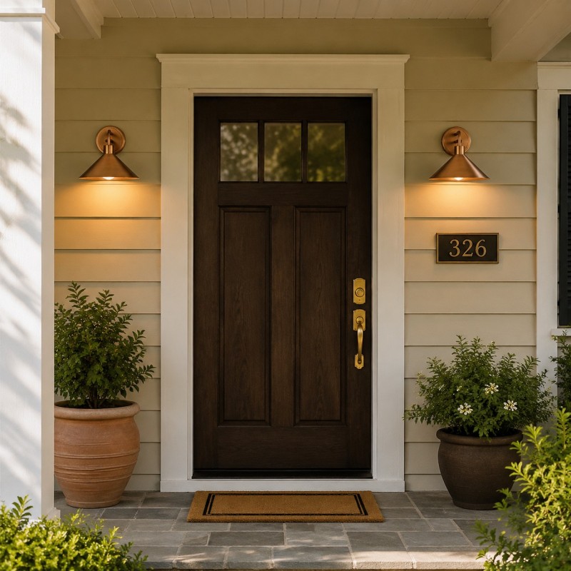 Kemp Industrial Black Brass Metal Indoor/Outdoor Wall Light