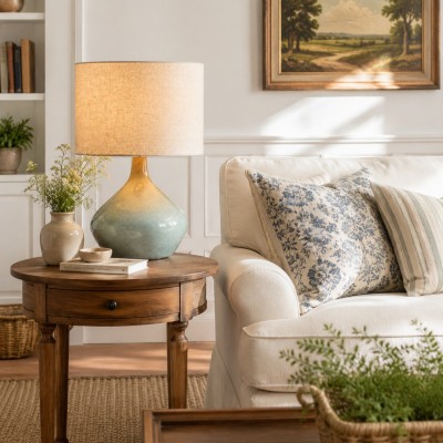 Daphne Vintage Ceramic Linen Shade Table Lamp