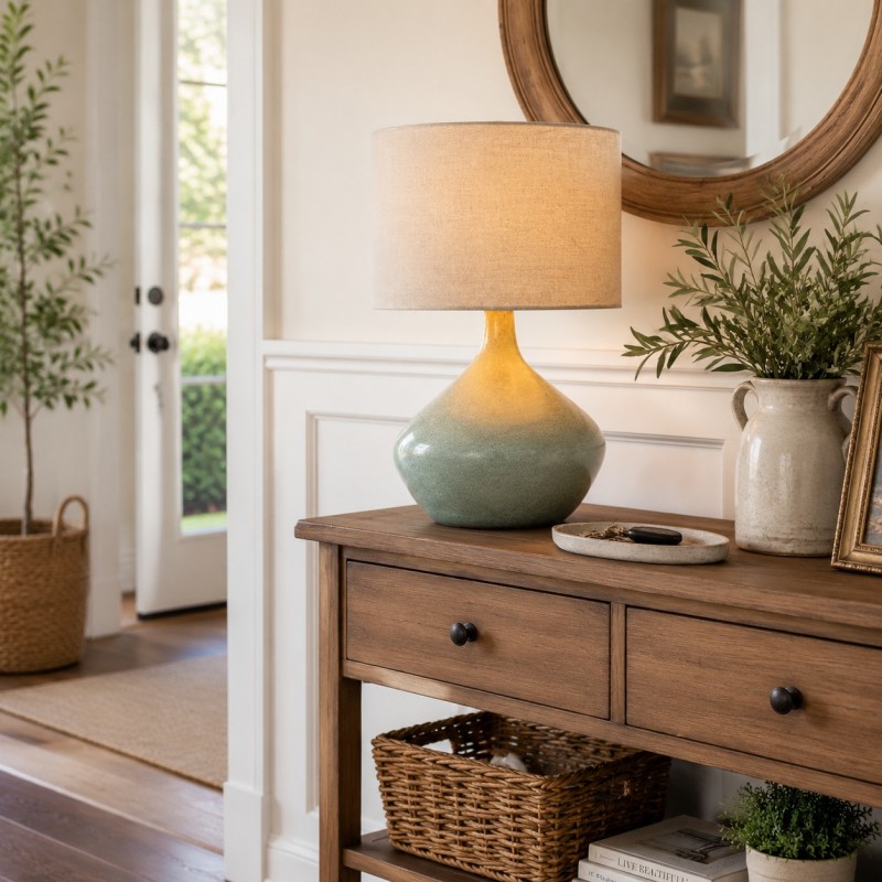 Daphne Vintage Ceramic Linen Shade Table Lamp