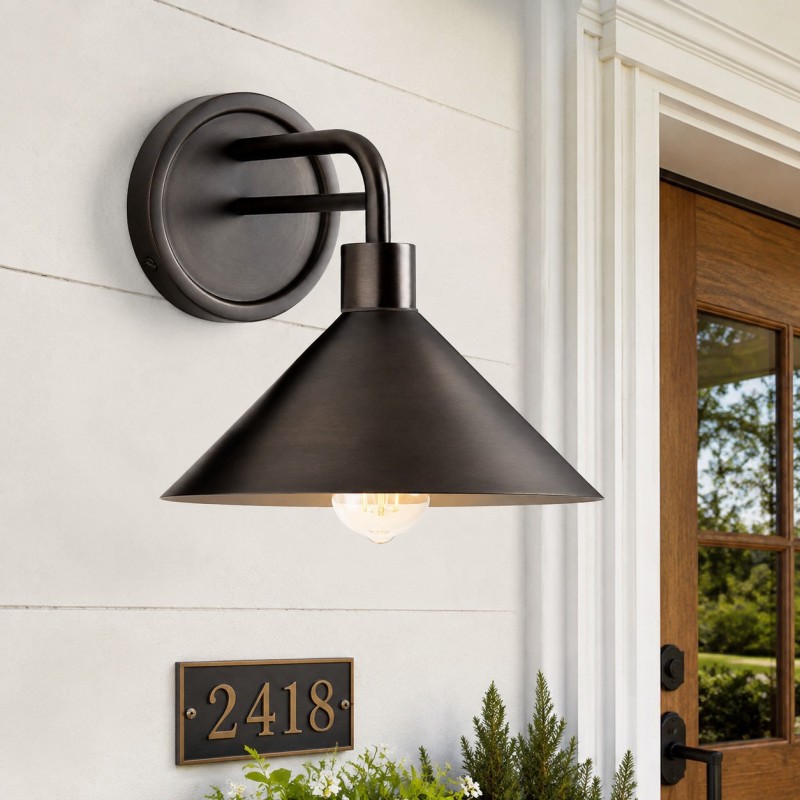 Kemp Industrial Black Brass Metal Indoor/Outdoor Wall Light