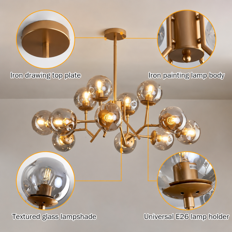 Breckett Modern Smoky Gray Glass Sputnik Chandelier