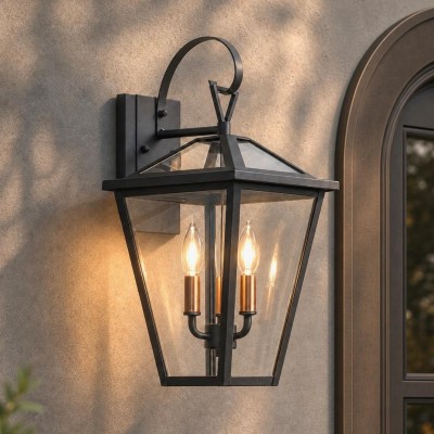 Douglas Industrial Black Metal Lantern Wall Sconce