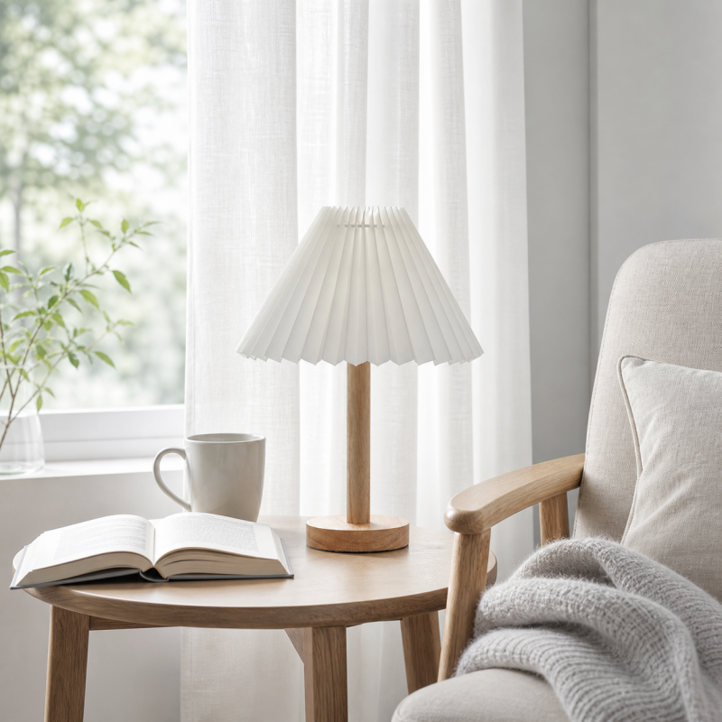 Dervish Wabi-Sabi Pleated Wooden Small Table Lamp