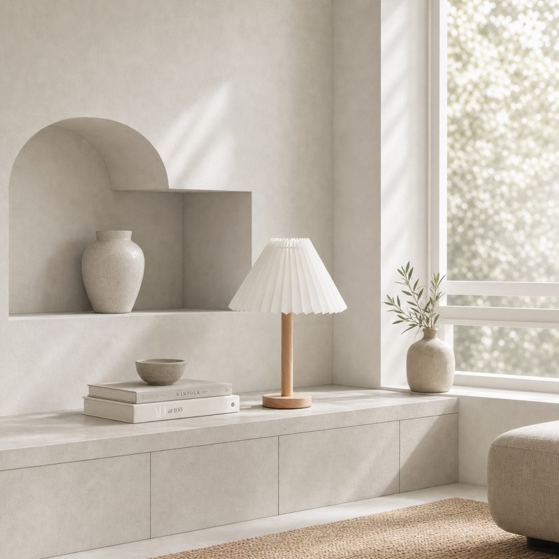 Dervish Wabi-Sabi Pleated Wooden Small Table Lamp