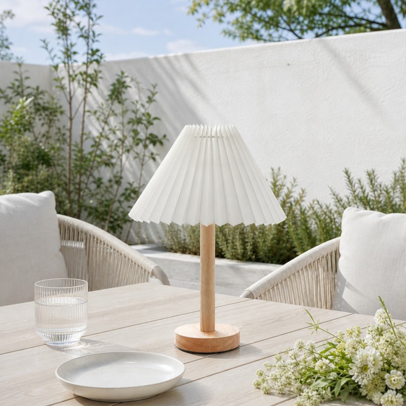 Dervish Wabi-Sabi Pleated Wooden Small Table Lamp