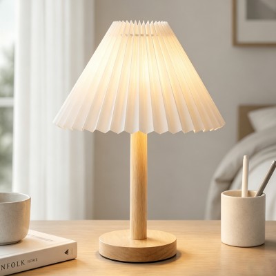 Dervish Wabi-Sabi Pleated Wooden Small Table Lamp