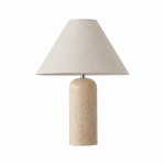 Hamlin Modern Linen & Travertine Cylindrical Table Lamp