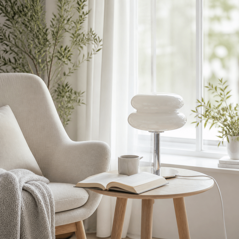 Josie Cream Glass Bauhaus Style Table Lamp