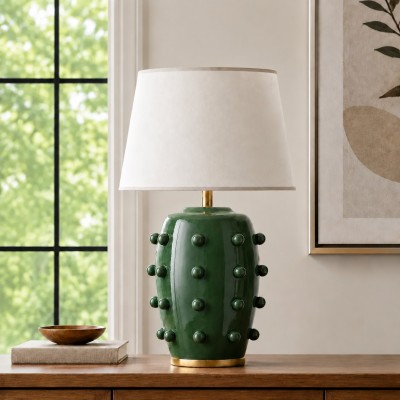 Adrian Modern Farmhouse Ceramic Linen Textured Ball Table Light