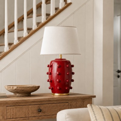 Adrian Modern Farmhouse Ceramic Linen Textured Ball Table Light