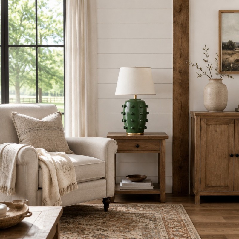 Adrian Modern Farmhouse Ceramic Linden Table Light