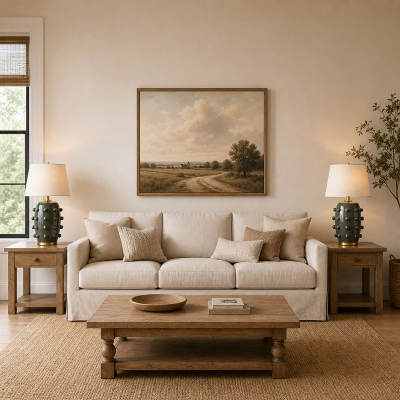 Adrian Modern Farmhouse Ceramic Linden Table Light