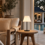 Jovita Contemporary Cone White Linen Table Lamp
