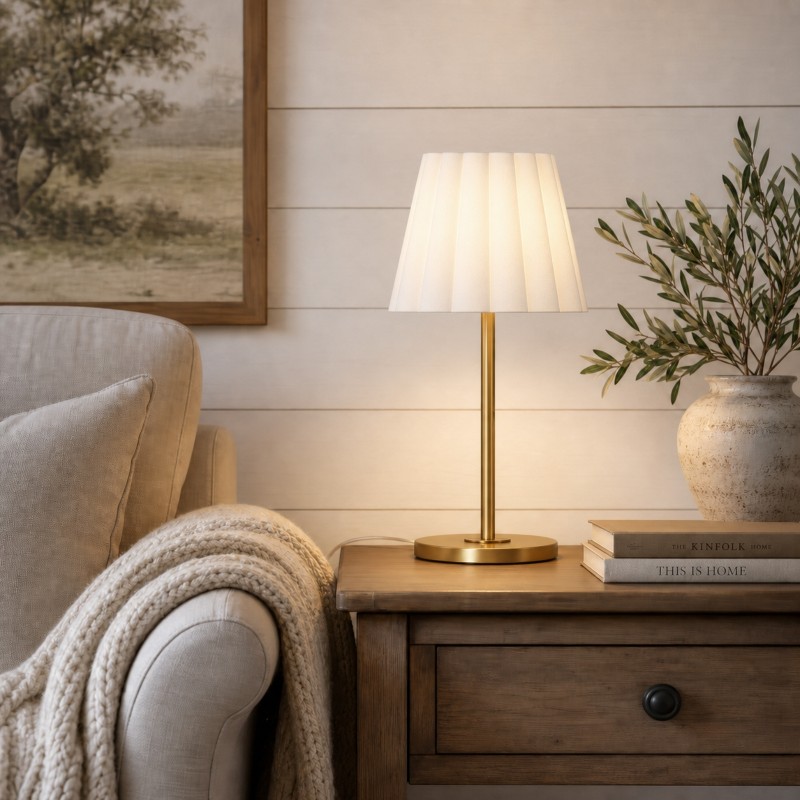 Jovita Contemporary Cone White Linen Table Lamp