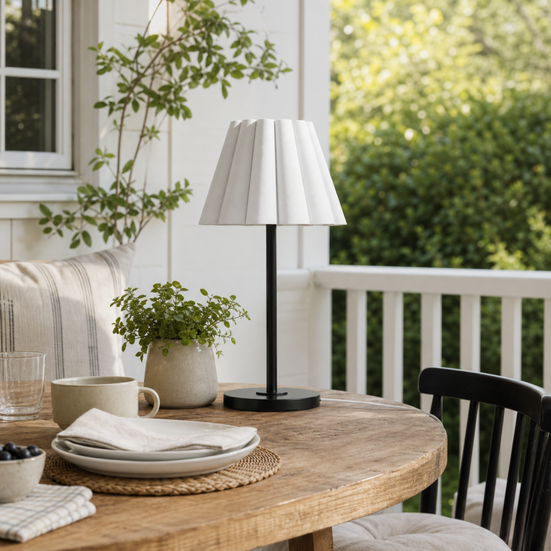 Jovita Contemporary Cone White Linen Table Lamp