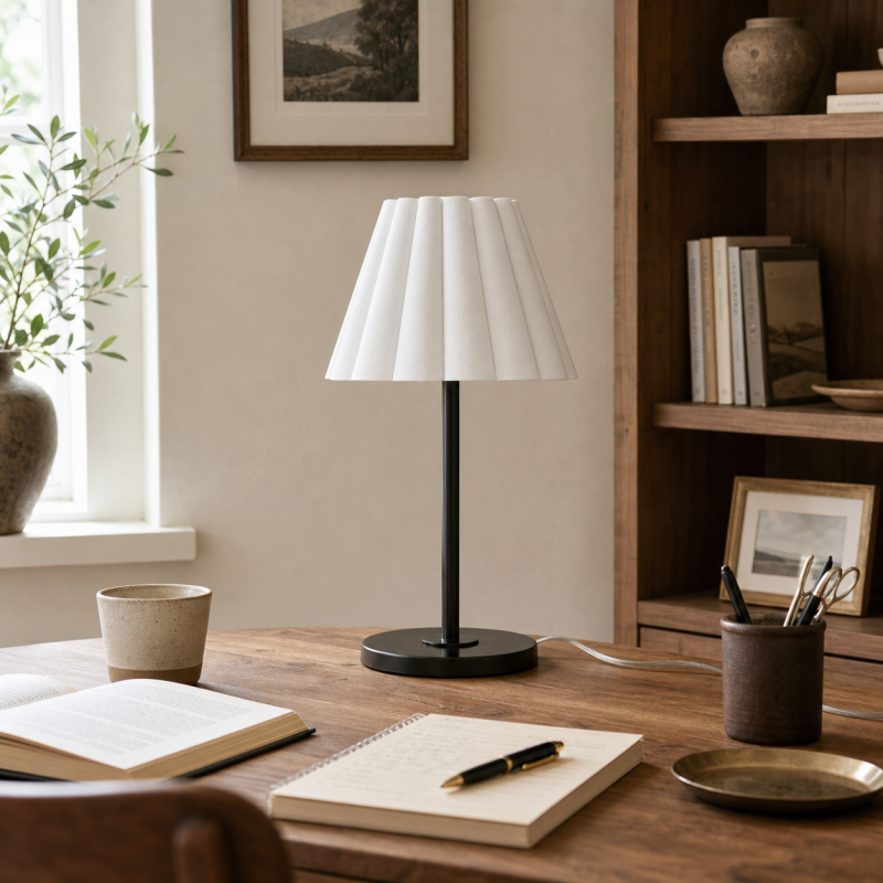 Jovita Contemporary Cone White Linen Table Lamp
