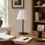 Jovita Contemporary Cone White Linen Table Lamp