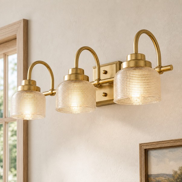 Julian Farmhouse Brass Texture Transparent Glass Sconces