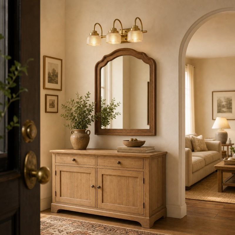 Julian Farmhouse Brass Texture Transparent Glass Sconces
