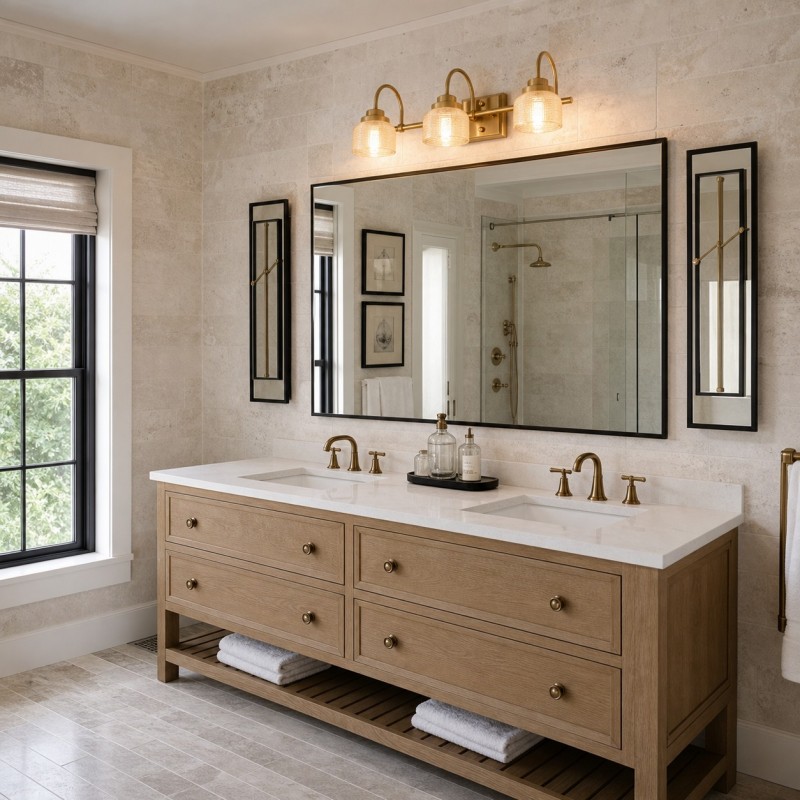 Julian Farmhouse Brass Texture Transparent Glass Sconces