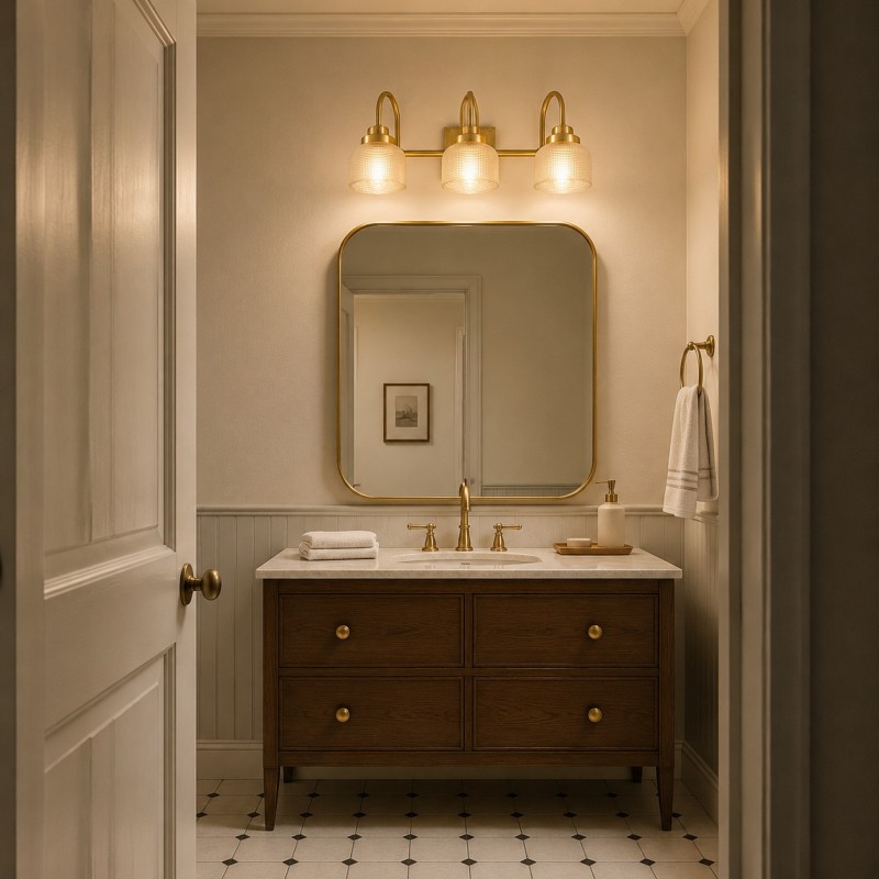 Julian Farmhouse Brass Texture Transparent Glass Sconces