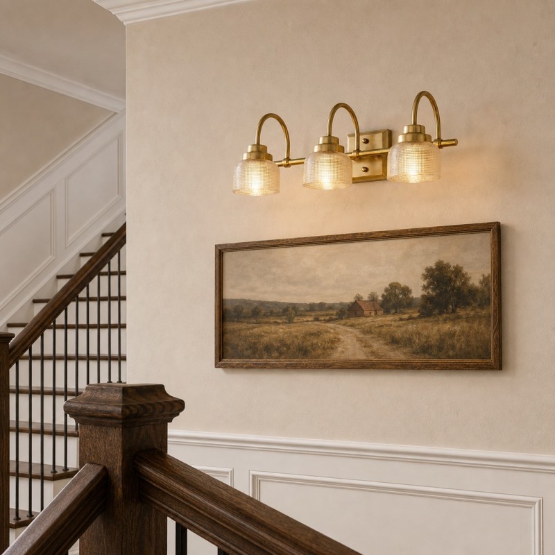 Julian Farmhouse Brass Texture Transparent Glass Sconces