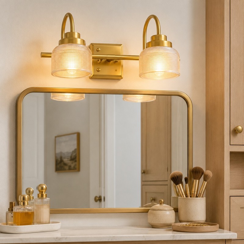 Julian Farmhouse Brass Texture Transparent Glass Sconces