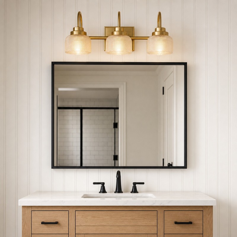 Julian Farmhouse Brass Texture Transparent Glass Sconces