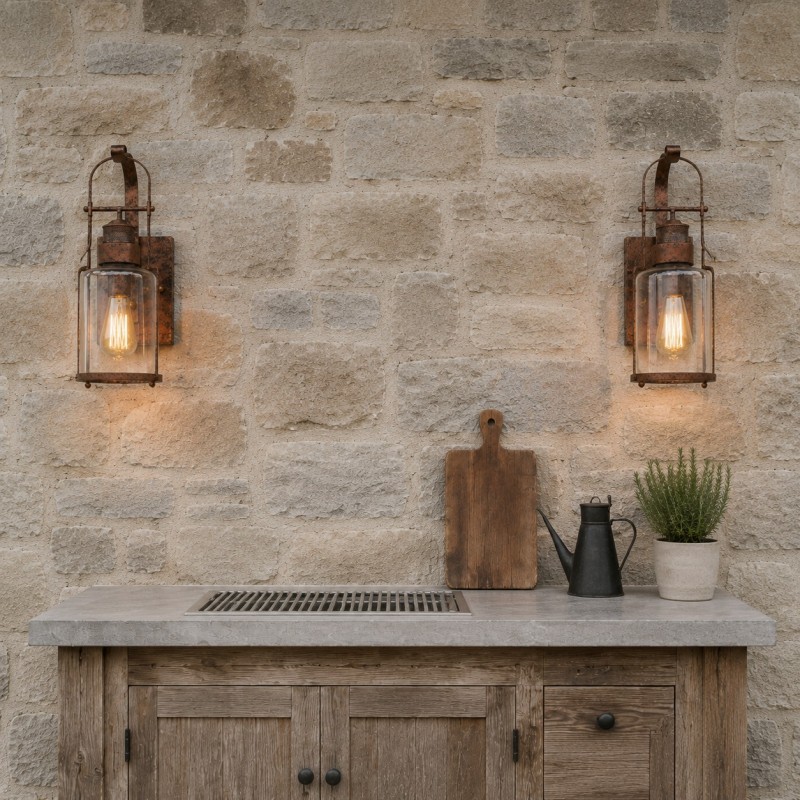 Bureau Industrial Antique Iron Glass Jar Wall Sconce