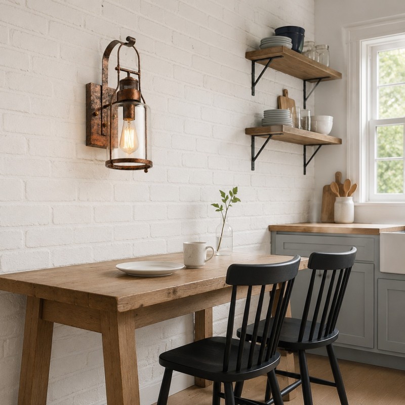 Bureau Industrial Antique Iron Glass Jar Wall Sconce