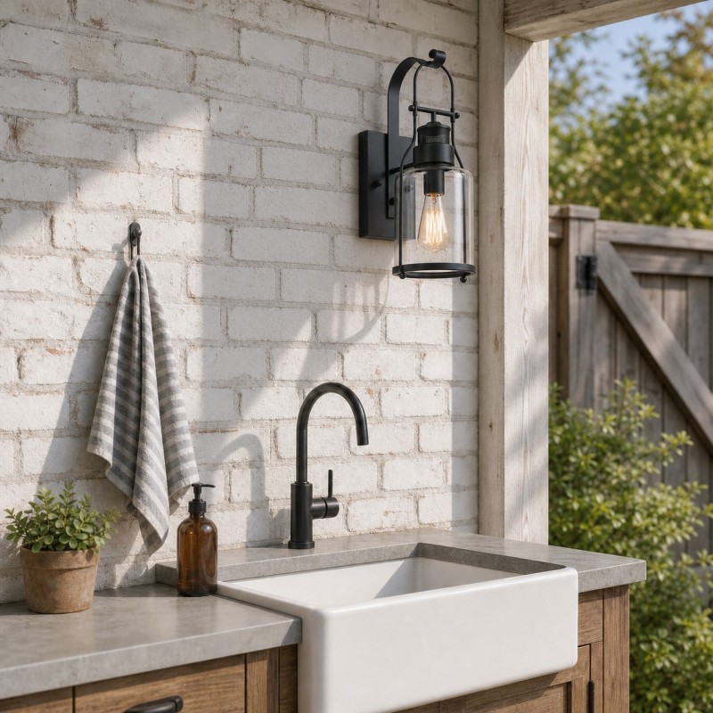 Bureau Industrial Antique Iron Glass Jar Wall Sconce