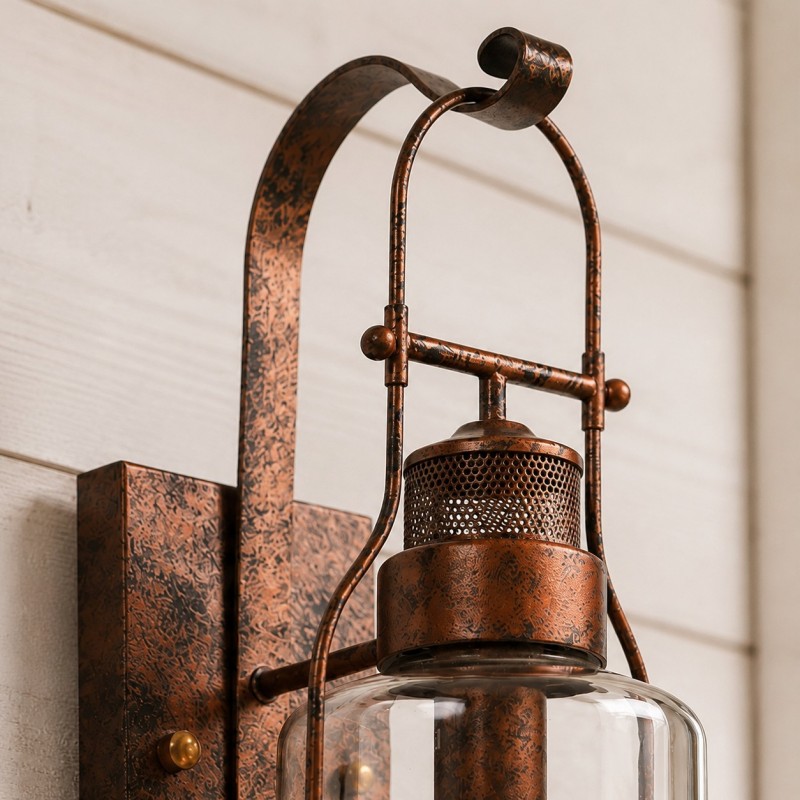 Bureau Industrial Antique Iron Glass Jar Wall Sconce