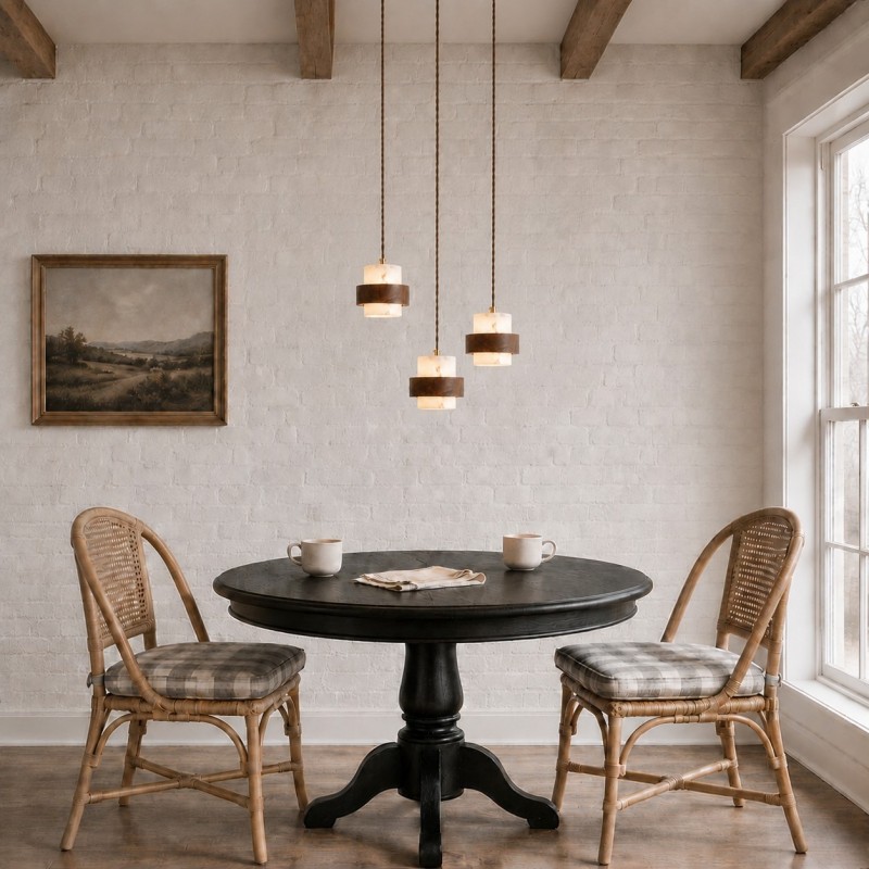 Sienna Wabi Sabi Wood and Stone Layered Pendant Light