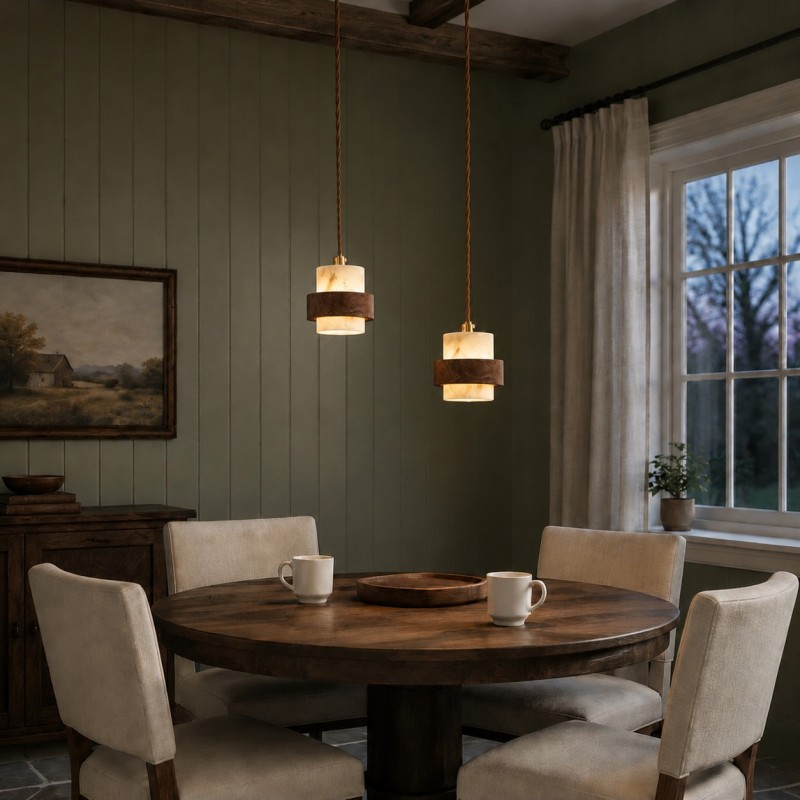 Sienna Wabi Sabi Wood and Stone Layered Pendant Light