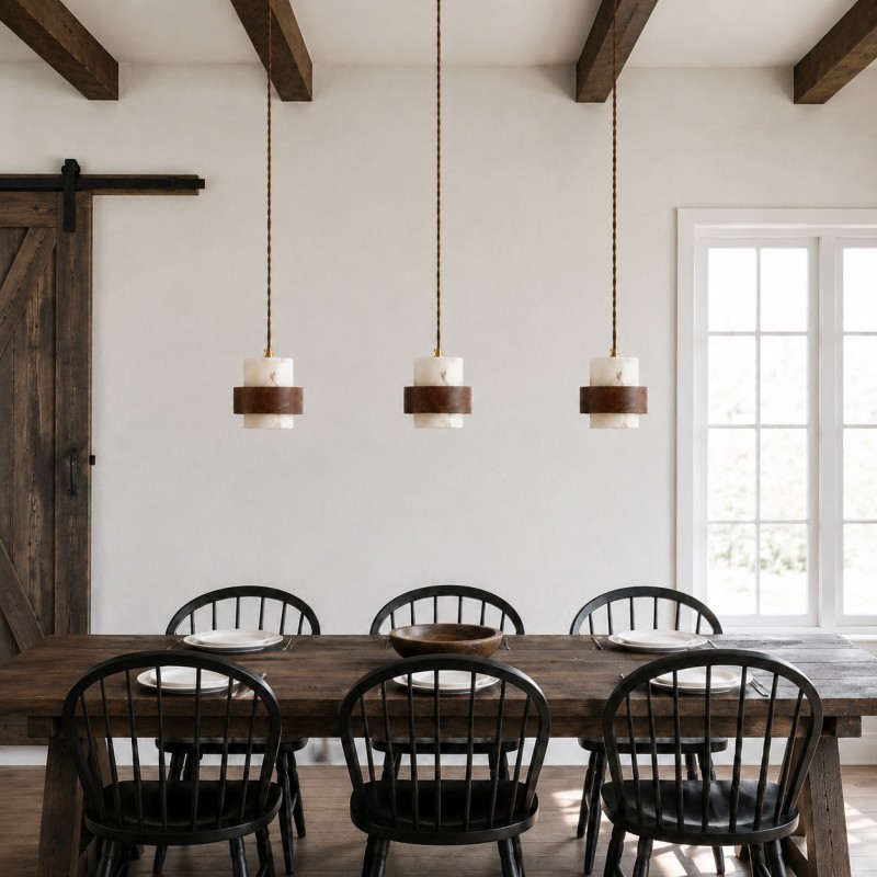 Sienna Wabi Sabi Wood and Stone Layered Pendant Light