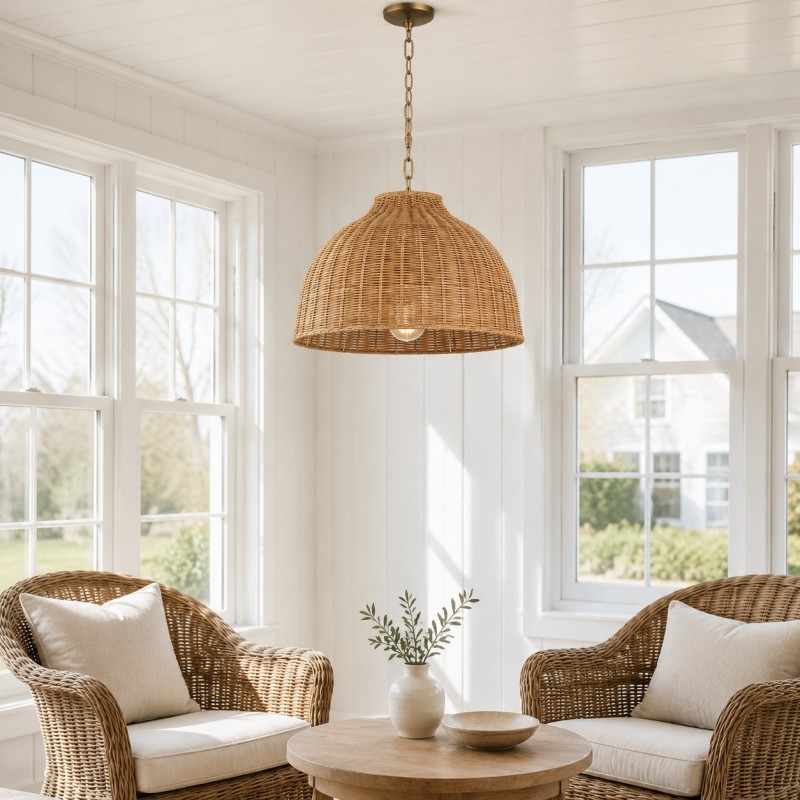 Jirax Farmhouse Rattan Dome Pendant Light