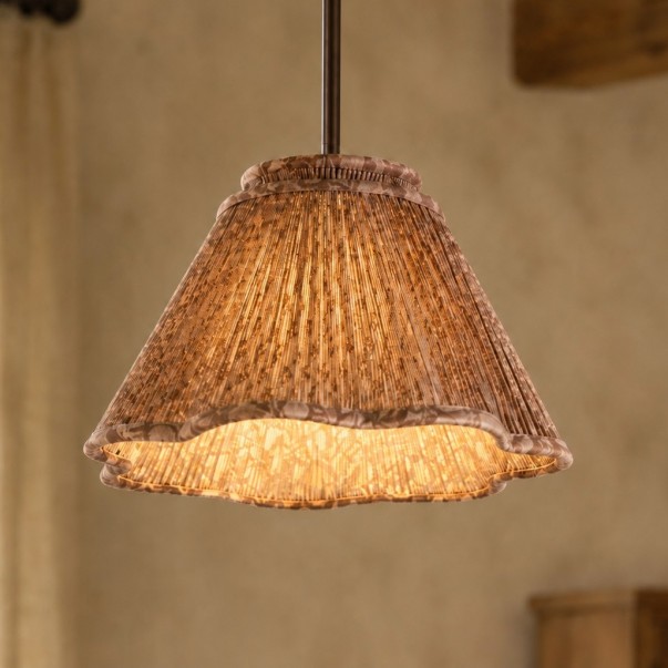 Nolan Vintage Pleated Fabric Cone Pendant Light