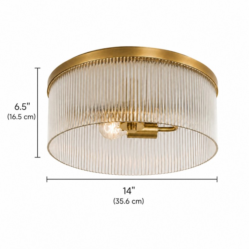 Sylan Farmhouse Round Ribbed Glass Flush Mount Ceiling Light