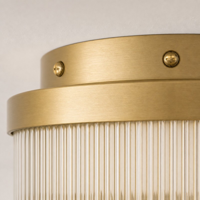 Sylan Farmhouse Round Ribbed Glass Flush Mount Ceiling Light
