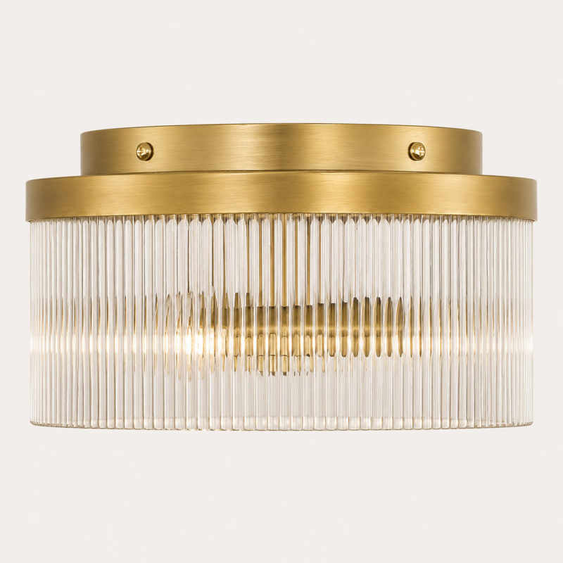 Sylan Farmhouse Round Ribbed Glass Flush Mount Ceiling Light