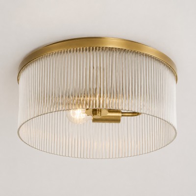 Sylan Farmhouse Round Ribbed Glass Flush Mount Ceiling Light