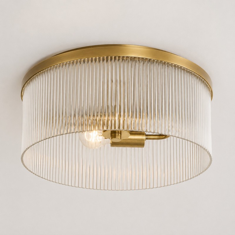 Sylan Farmhouse Round Ribbed Glass Flush Mount Ceiling Light