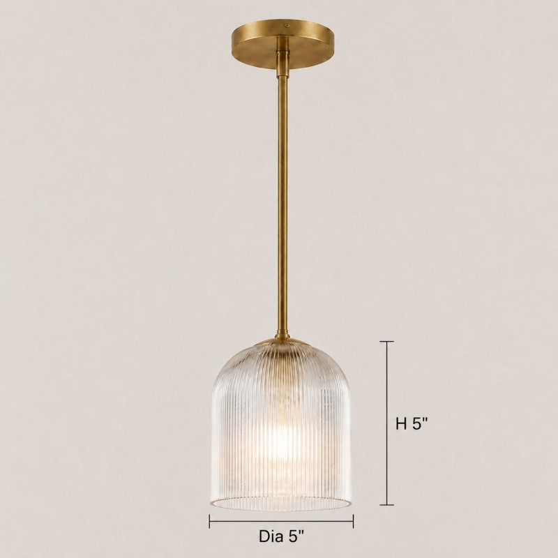 Alain Farmhouse Cooper Ribbed Glass Pendant Light