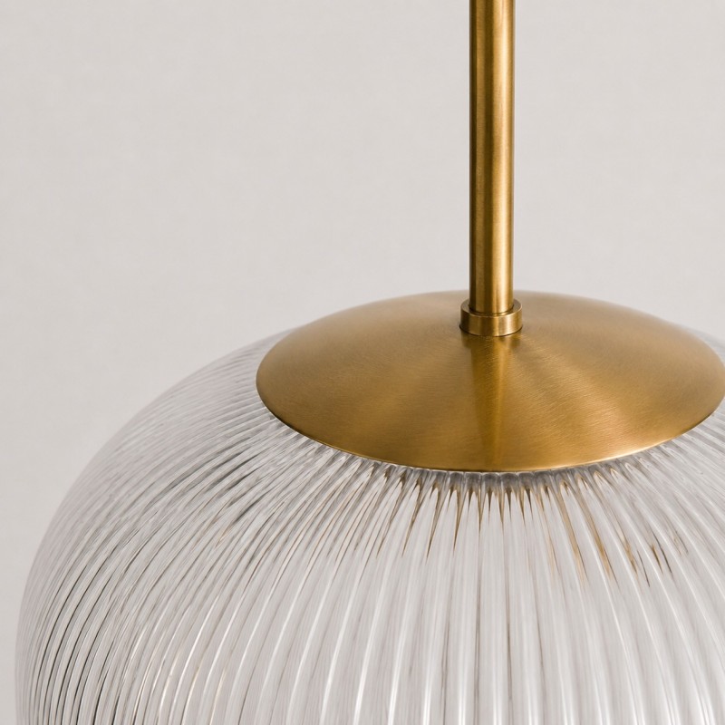 Alain Farmhouse Cooper Ribbed Glass Pendant Light