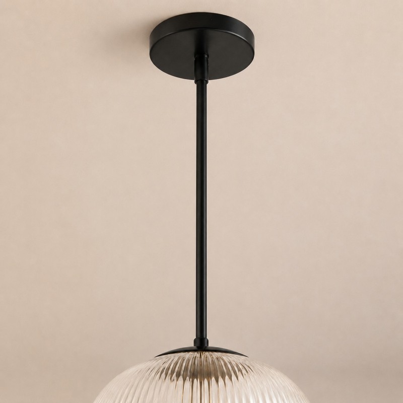 Alain Farmhouse Cooper Ribbed Glass Pendant Light