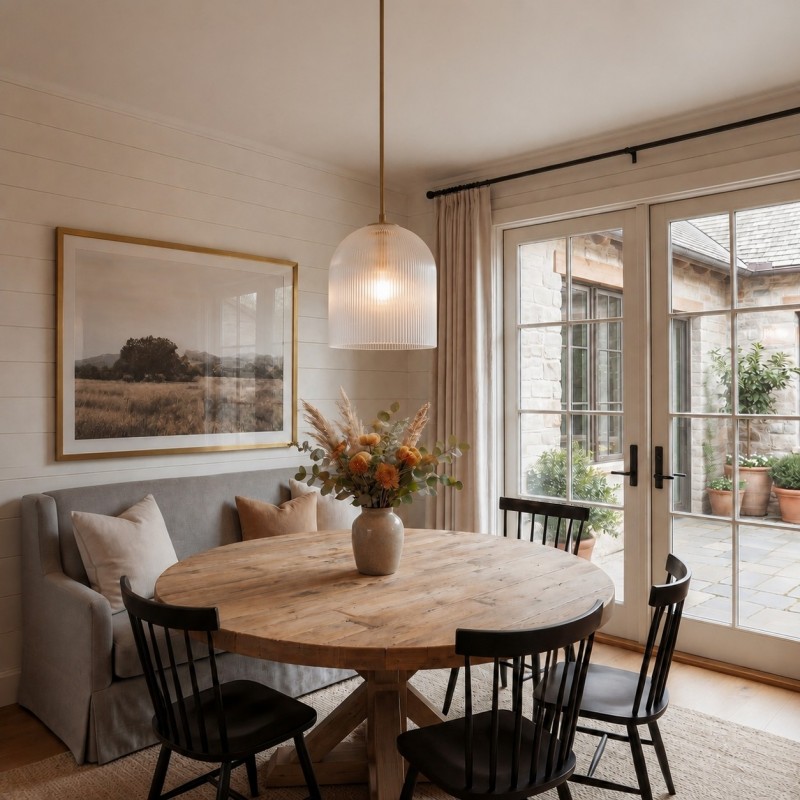 Alain Farmhouse Cooper Ribbed Glass Pendant Light